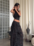 Black Sequin Halter Crop Top & Wide-Leg Pants Set