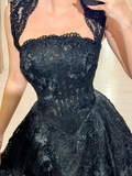 Black Floral Lace Corset Midi Dress - Elegant Wedding Guest & Cocktail Gown