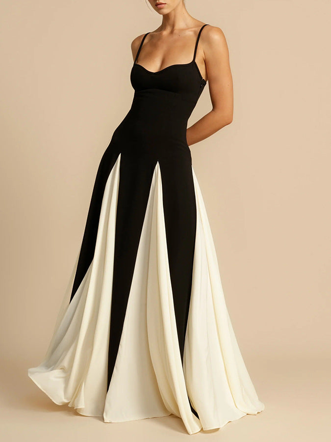 Color Block Cami Maxi Dress with Flared Skirt
