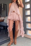 Chiffon Ruffle Halter Mini Skirt Two-Piece Set