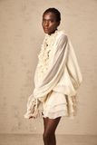 Zéphyrine Floral-Appliqué Tiered Mini Dress with Puff Sleeves and Ruffles