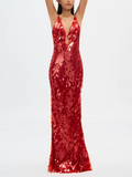 Sequin Spaghetti Strap Mermaid Dress with V-Neck and High Waist