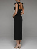 Sweetheart Neck Bow Strap Slit Midi Evening Dress