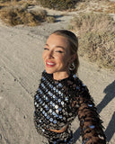 Sequin Long Sleeve Cut-Out Bodycon Dress with Flared Sleeves