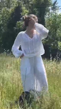 Ensemble composé d'un haut à col en V en lin mélangé et d'un pantalon large 