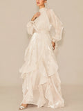 Estella Puff Sleeve Maxi Dress with Ruffle Trim and Bow Detail