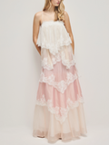 Lace Trim Tiered Maxi Gown