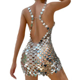 Metallic Sequin Spaghetti Strap Bodycon Mini Dress
