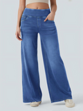 High-Waisted Elastic Wide Leg Denim Pants