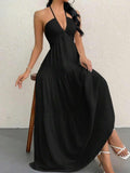 Halter Neck Tie-Back Tiered Maxi Vacation Dress