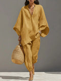 Casual-Style Batwing Sleeve V-Neck Loungewear Set