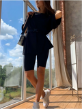 Solid Color Oversized Tee & High-Waisted Shorts Two-Piece Casual Set