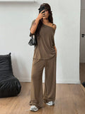 Women's Off-Shoulder Wide Leg Pants Two-Piece Casual Sport Set