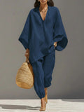 Casual-Style Batwing Sleeve V-Neck Loungewear Set