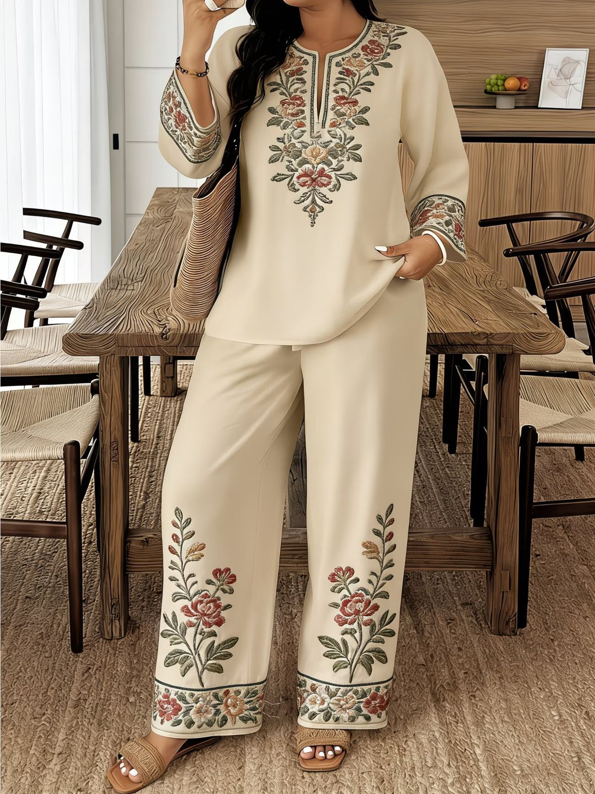 Bohemian Floral Embroidered Two-Piece Set