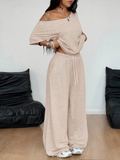 Women's Off-Shoulder Wide Leg Pants Two-Piece Casual Sport Set