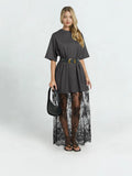 Women's Crew Neck Short Sleeve Lace Patchwork Casual Dress