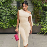 Asymmetrical Neck Sleeveless Tie Slim Capri Pants Set