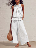 Sleeveless Ruffle Hem Wide Leg Pants Two-Piece Set
