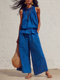 Sleeveless Ruffle Hem Wide Leg Pants Two-Piece Set