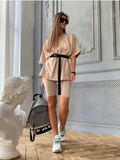 Solid Color Oversized Tee & High-Waisted Shorts Two-Piece Casual Set