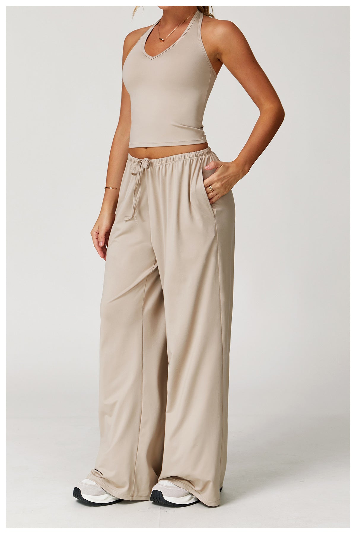 Halter Neck Tank Top & Wide Leg Pants Yoga Set