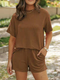 Ribbed Cupro Casual Short Sleeve & Shorts Two-Piece Set