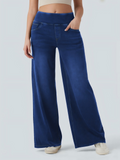 High-Waisted Elastic Wide Leg Denim Pants