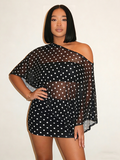 Abstract Print Off-Shoulder Mesh Two-Piece Set
