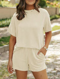 Ribbed Cupro Casual Short Sleeve & Shorts Two-Piece Set