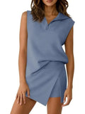 Zip-Up Sleeveless Top & Skort Two-Piece Set