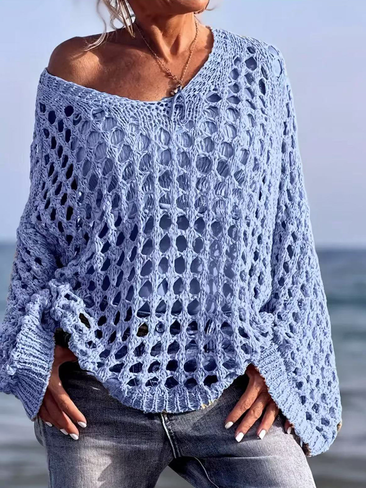 Loose Hollow-Out Knit Cover-Up Sweater