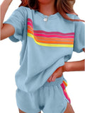 Rainbow Stripe Casual T-Shirt & Shorts Loungewear Set