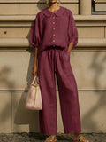 Peter Pan Collar Lantern Sleeve Linen Two-Piece Set