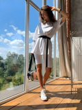 Solid Color Oversized Tee & High-Waisted Shorts Two-Piece Casual Set