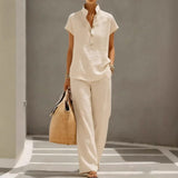 Casual Solid Color Stand-Collar Half-Sleeve Two-Piece Set