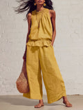 Sleeveless Ruffle Hem Wide Leg Pants Two-Piece Set