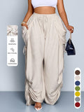 Loose Vintage Punk Drawstring Ruched High-Waisted Wide Leg Pants