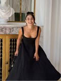 Square Neck Sleeveless Open Back Swing Midi Dress