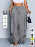 Loose Vintage Punk Drawstring Ruched High-Waisted Wide Leg Pants