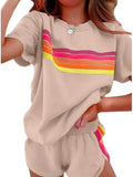 Rainbow Stripe Casual T-Shirt & Shorts Loungewear Set