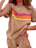 Rainbow Stripe Casual T-Shirt & Shorts Loungewear Set