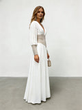 White Deep V‑Neck Maxi Dress with Rhinestone Corset Belt