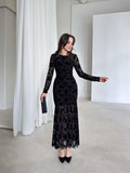Mesh Patchwork Floral Print Mermaid Maxi Dress