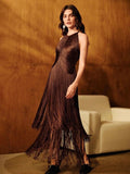 Halter Tassel Maxi Dress – Sleeveless High-Waist Evening Gown