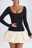 Long Sleeve Sweetheart Neck Puff Hem Mini Dress