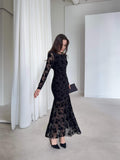 Mesh Patchwork Floral Print Mermaid Maxi Dress