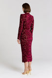 Burgundy Floral Lace High-Neck Midi Dress