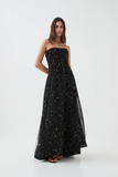 Strapless Ruched Pearl Bead Tulle Gown