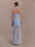 Lace Patchwork Halter Crop Top & Maxi Skirt Two-Piece Set